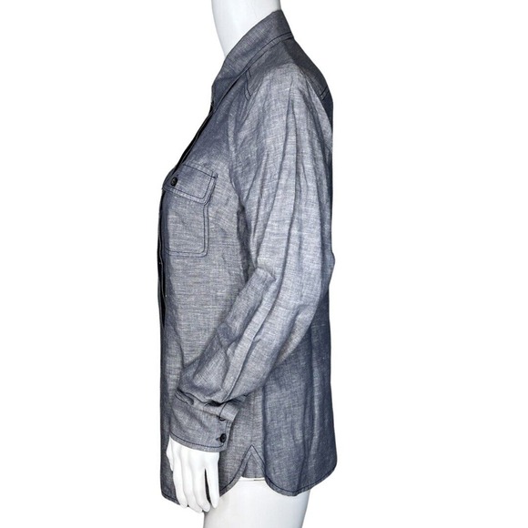 Ann Taylor Shirt Womens 4 Blue Sheen Linen Blend Neutral Basic Casual Minimalist - Picture 3 of 6